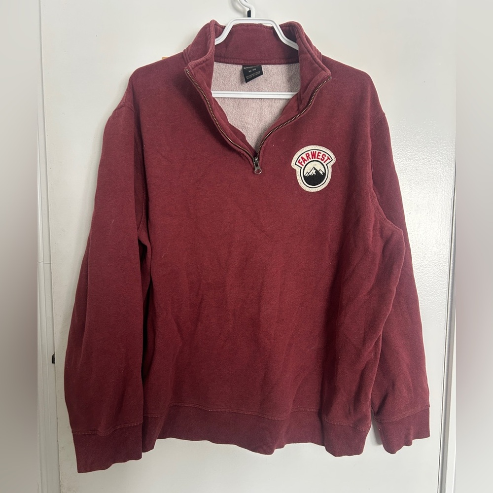 Men's Zip-Up Pullover Sweater - Farwest Burgundy